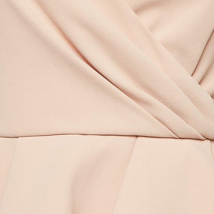 Pre Owned Elisabetta Franchi Beige Crepe Cap Sleeve Asymmetric Peplum Top S