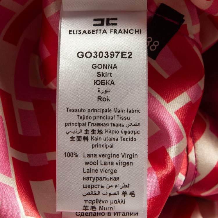 Pre Owned Elisabetta Franchi Pink Crinkle Wool Midi Skirt S