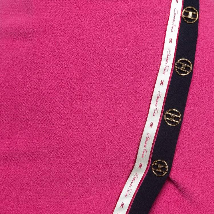 Pre Owned Elisabetta Franchi Pink Crinkle Wool Midi Skirt S