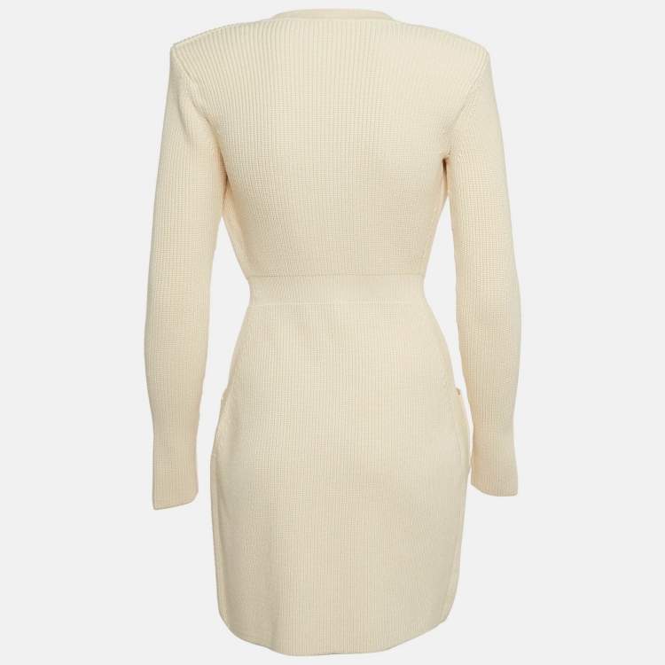 مملوكة مسبقًا Elisabetta Franchi Beige Rib Knit Double Breasted Mini Dress S