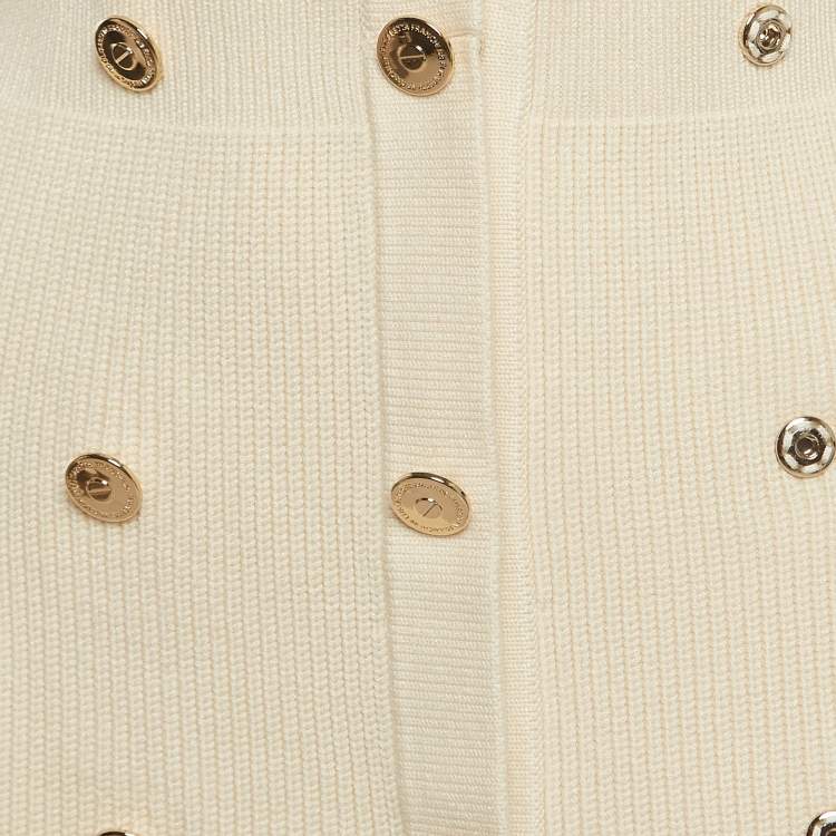 مملوكة مسبقًا Elisabetta Franchi Beige Rib Knit Double Breasted Mini Dress S