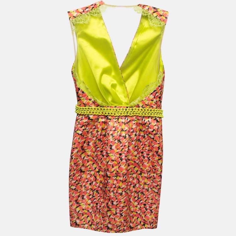 Pre Owned Elisabetta Franchi Multicolor Crepe Detailed Waist Wrap Mini Dress M
