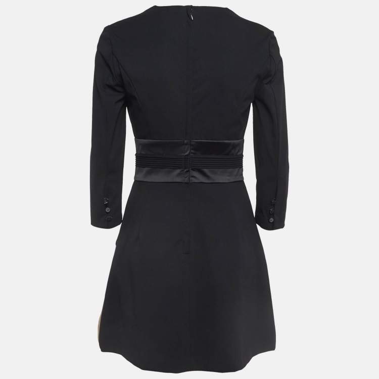 Pre Owned Elisabetta Franchi Black & Beige Crepe Mini Dress M