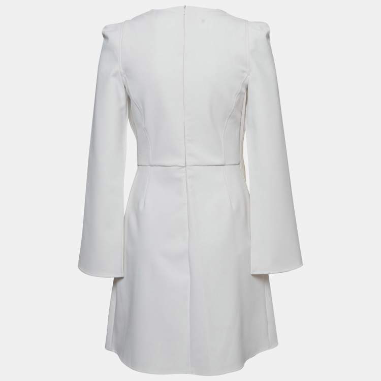 Pre Owned Elisabetta Franchi White Crepe Embellished Waist Mini Dress M