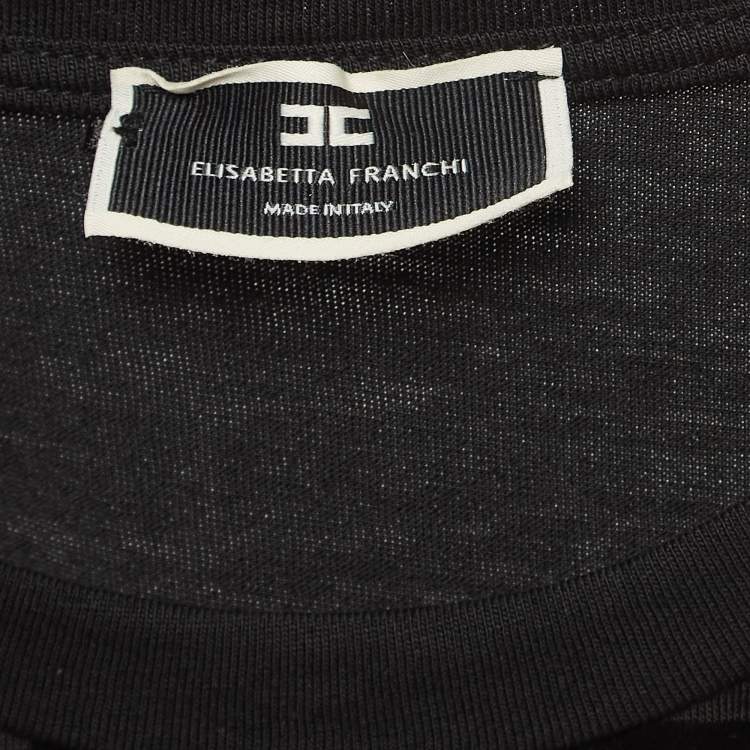 Pre Owned Elisabetta Franchi Black Monogram Patterned Cotton Knit Mini Dress M