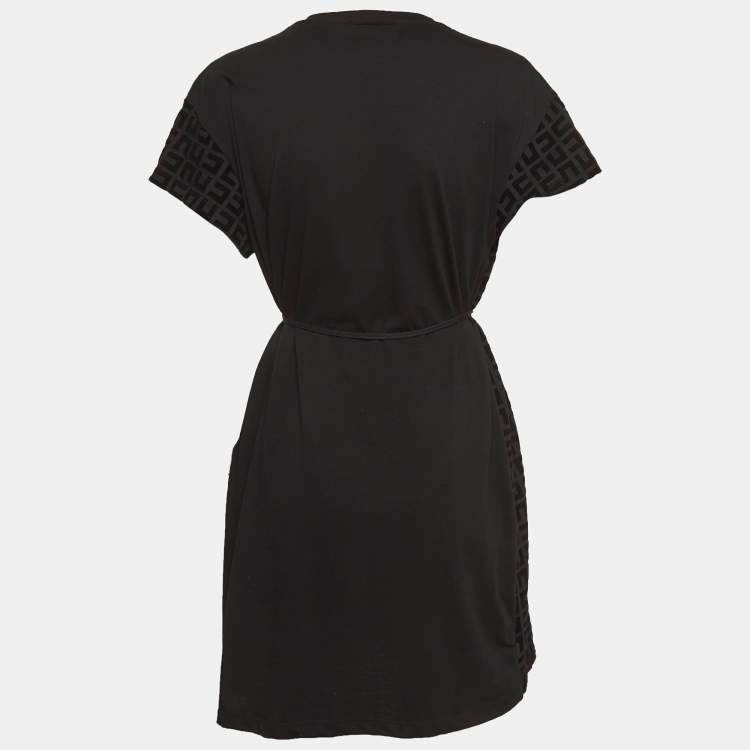 Pre Owned Elisabetta Franchi Black Monogram Patterned Cotton Knit Mini Dress M