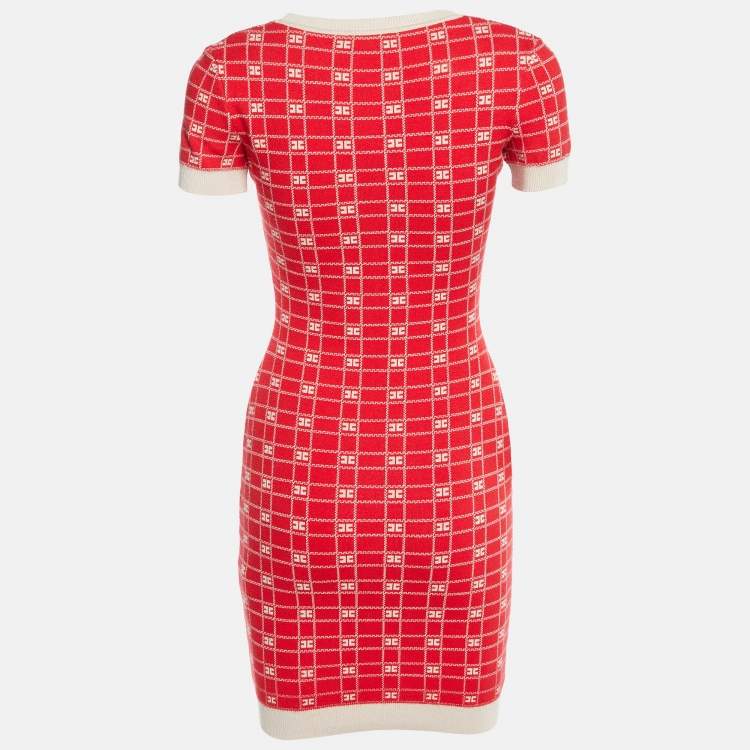 مملوكة مسبقًا Elisabetta Franchi Red Logo Jacquard Knit Mini Dress M
