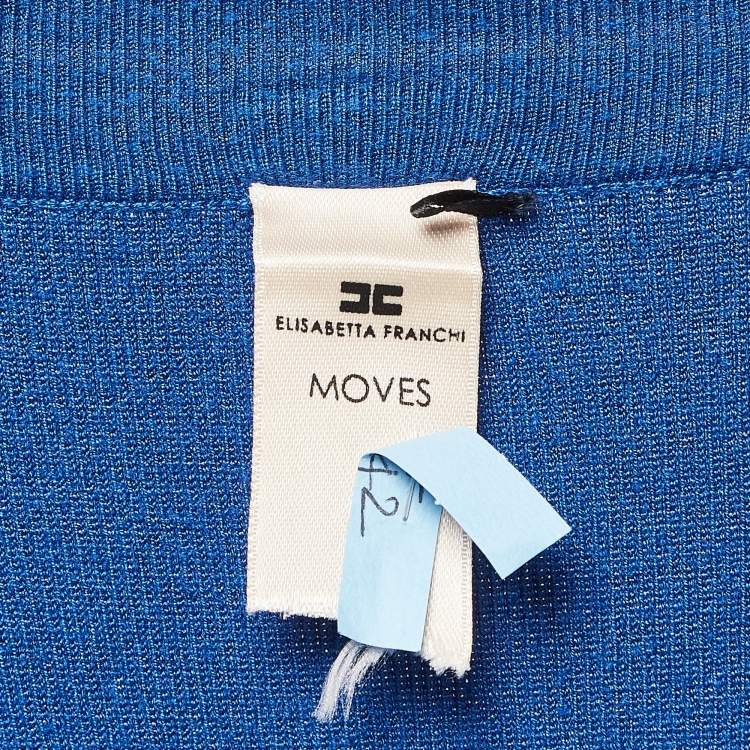Pre Owned Elisabetta Franchi Blue Rib Knit Belted Long Cardigan M