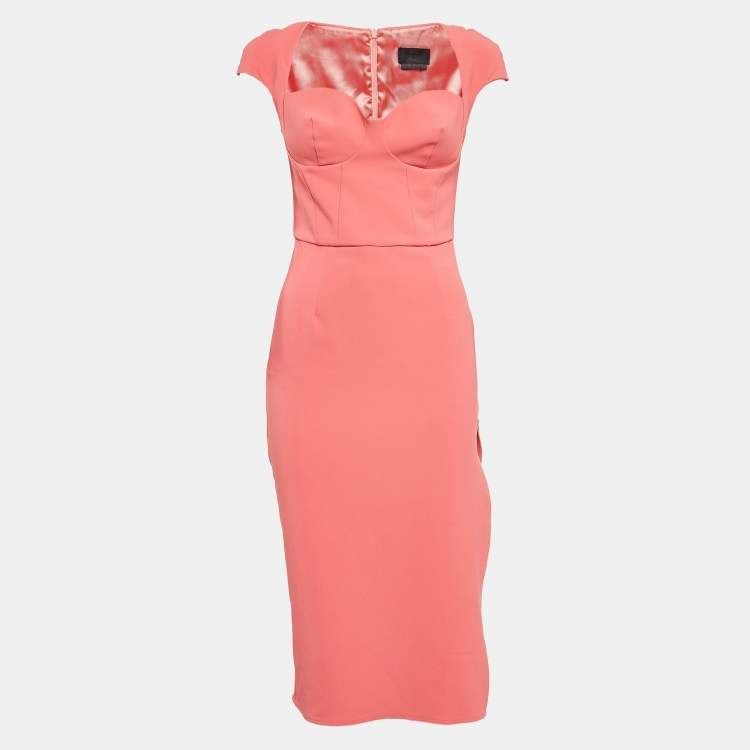 Pre Owned Elisabetta Franchi Peach Pink Crepe Sheath Dress M