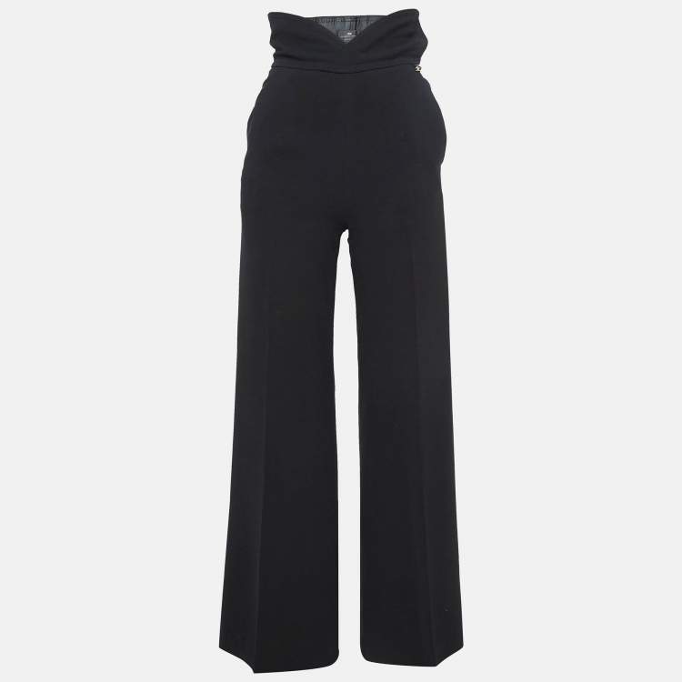 Pre Owned Elisabetta Franchi Black Crepe High-Rise Wide Leg Trousers S