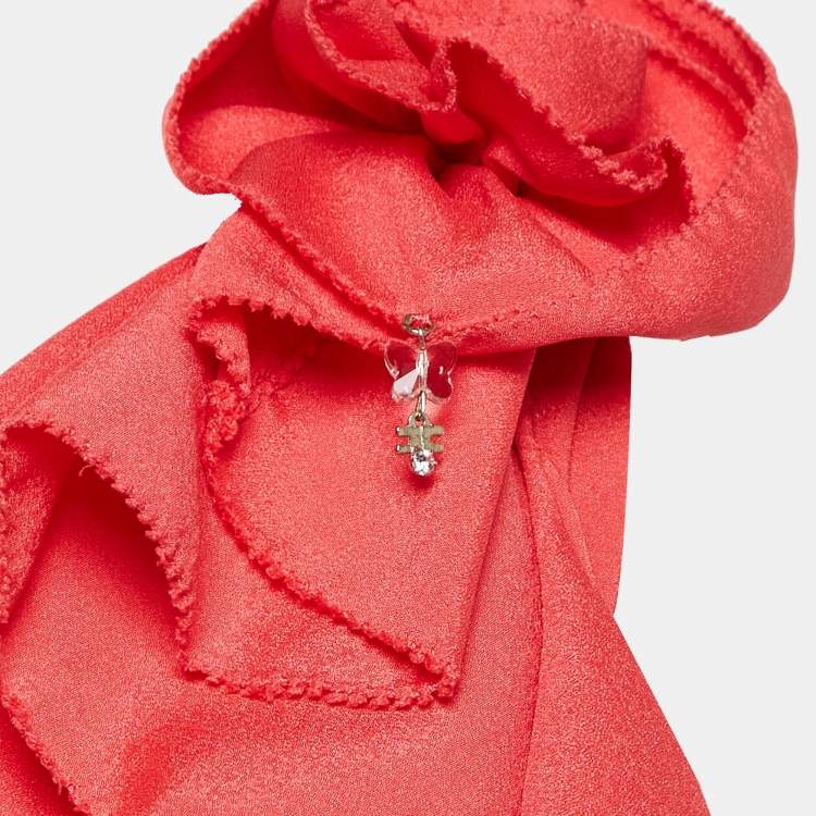 Pre Owned Elisabetta Franchi Red Crepe One Shoulder Top L