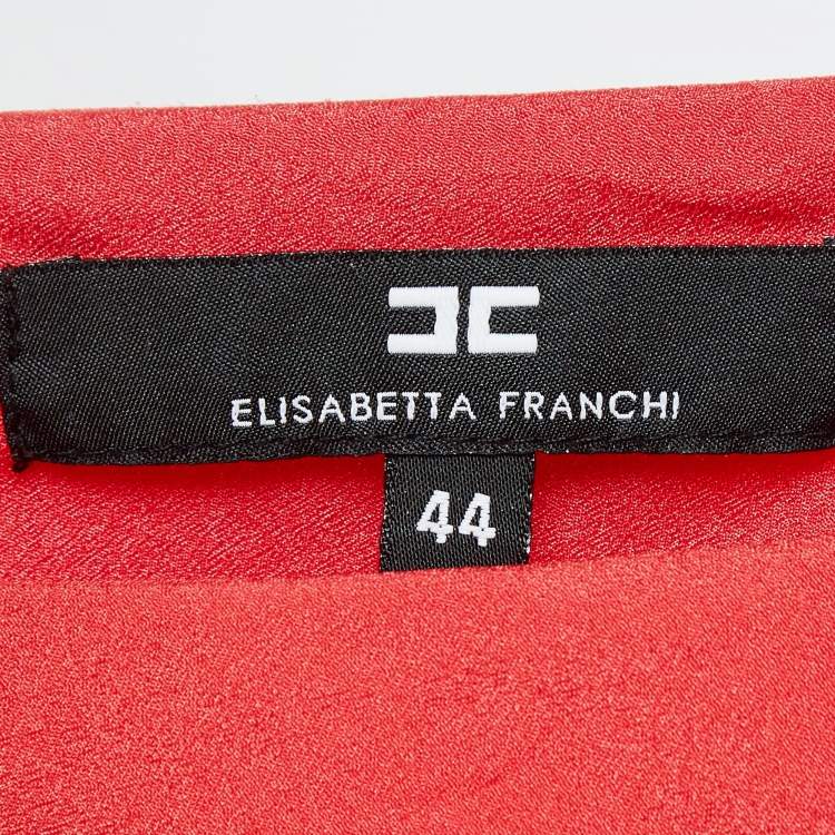 Pre Owned Elisabetta Franchi Red Crepe One Shoulder Top L