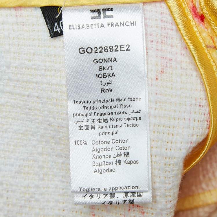 Pre Owned Elisabetta Franchi Yellow Hearts print Cotton Canvas Fringed Mini Skirt S