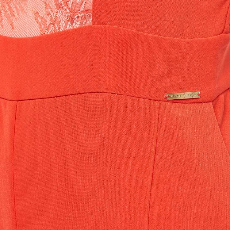 Pre Owned Elisabetta Franchi Orange Crepe Lace Trimmed Jumpsuit XL