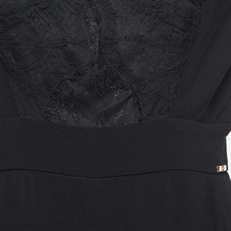 Pre Owned Elisabetta Franchi Black Crepe Lace Trimmed Jumpsuit XL