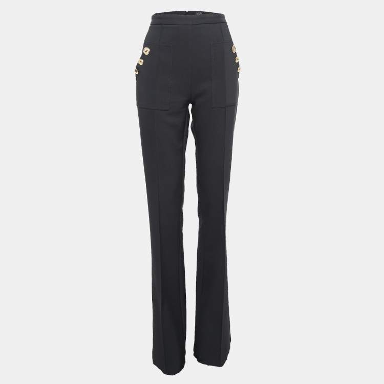 Pre Owned Elisabetta Franchi Black Stretch Crepe Flared Trousers L