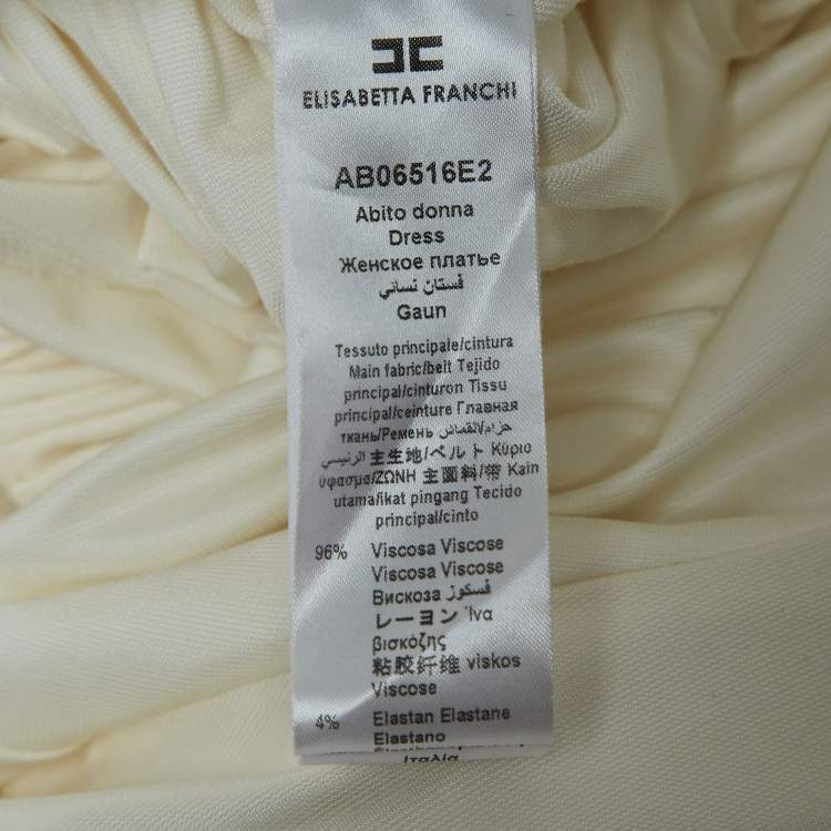 Pre Owned Elisabetta Franchi White Jersey Belted Maxi Dress S