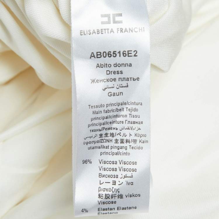 Pre Owned Elisabetta Franchi White Jersey Belted Maxi Dress S