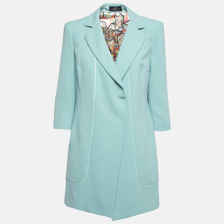 Pre Owned Elisabetta Franchi Mint Green Crepe Mid-Length Coat M