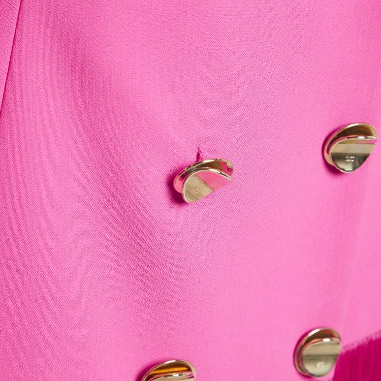 Pre Owned Elisabetta Franchi Pink Crepe Fringed Double Breasted Blazer L