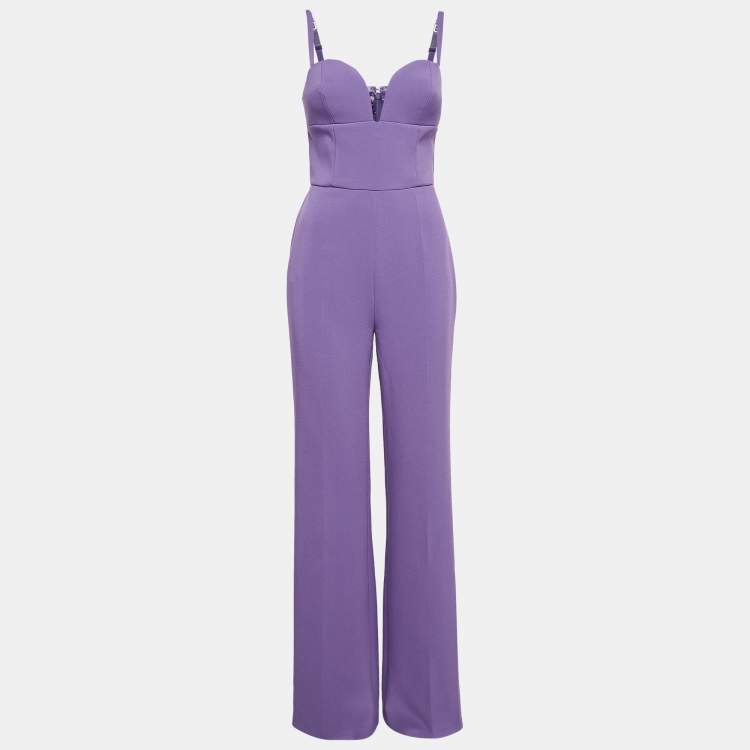Pre Owned Elisabetta Franchi Purple Stretch Crepe Sweetheart Neck Jumpsuit M
