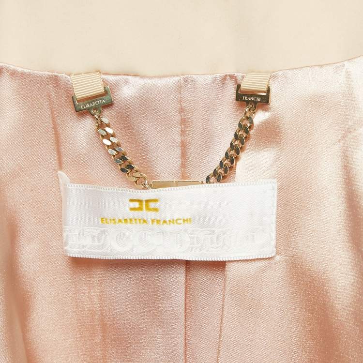 Pre Owned Elisabetta Franchi Pink Lace and Jersey Round Neck Jacket M