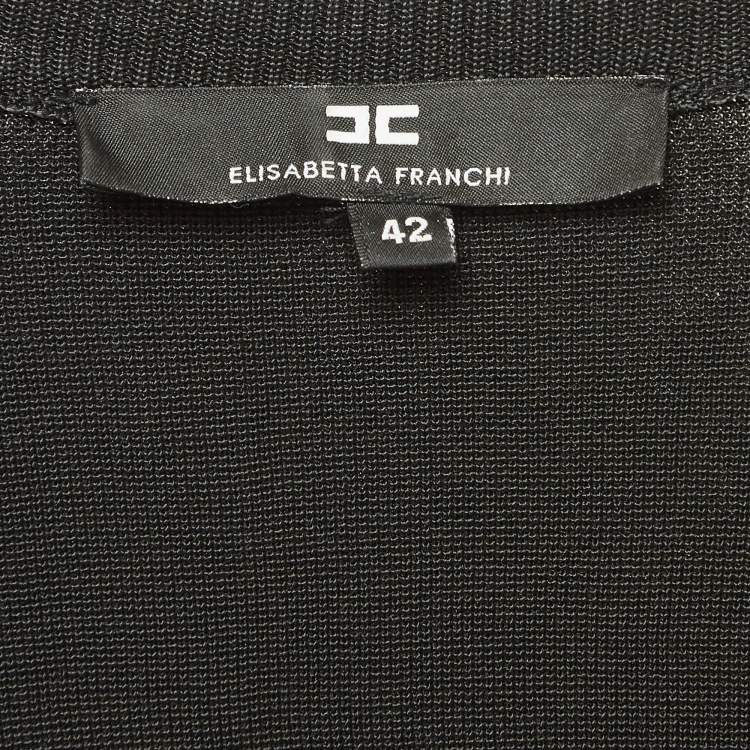 Pre Owned Elisabetta Franchi Black Lace and Knit Pleated Cardigan M