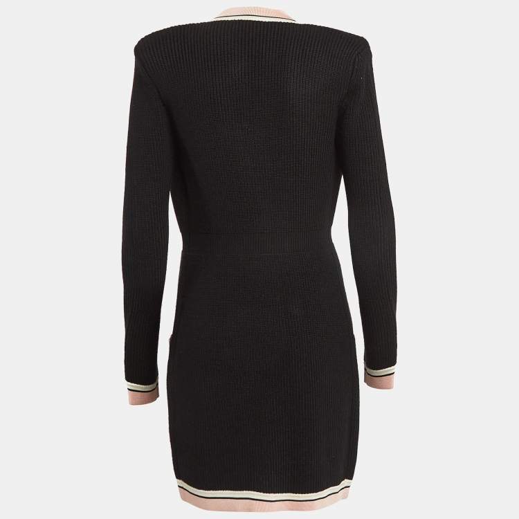 Pre Owned Elisabetta Franchi Black Rib Knit Double Breasted Sweater Dress S