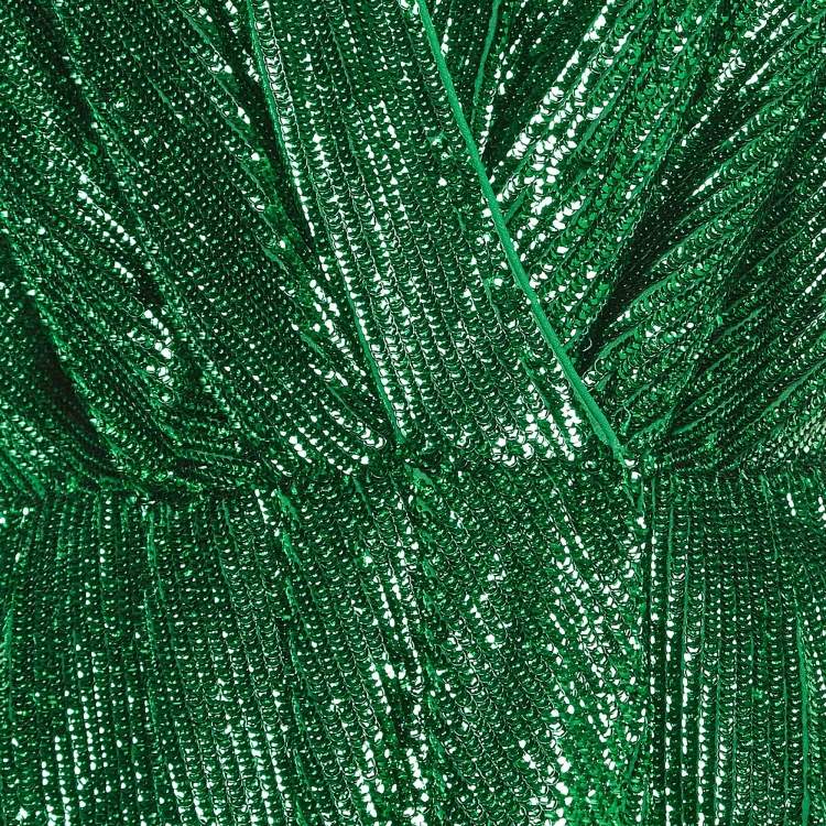 Pre Owned Elisabetta Franchi Green Sequin Crepe Midi Dress L 
