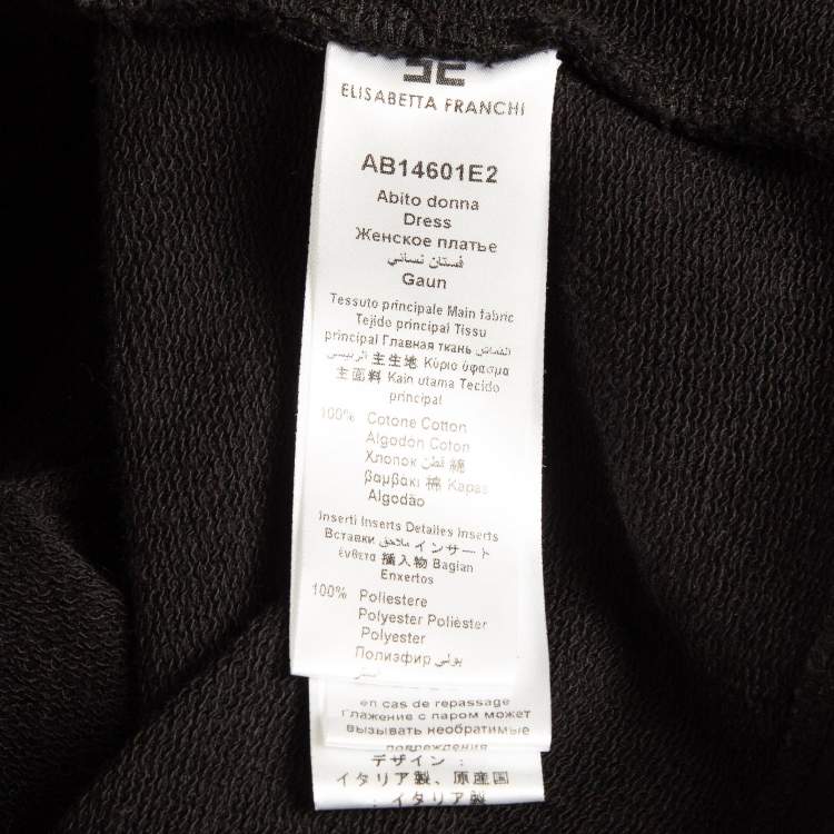 Pre Owned Elisabetta Franchi Black Textured Print Cotton Belted T-Shirt Dress M