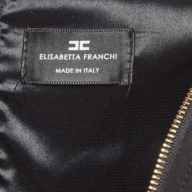 Pre Owned Elisabetta Franchi Black Leather Trim Jersey V-Neck Bodycon Dress S