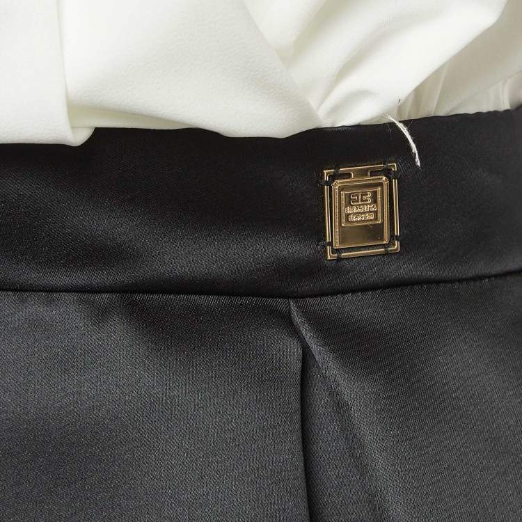 مملوكة مسبقًا Elisabetta Franchi Black/White Crepe Detachable Skirt Mini Dress M