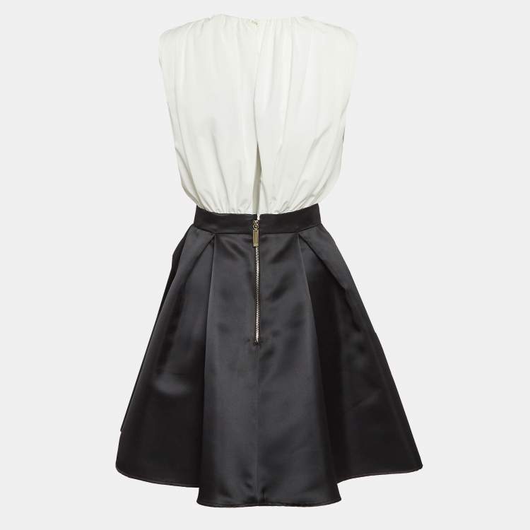 مملوكة مسبقًا Elisabetta Franchi Black/White Crepe Detachable Skirt Mini Dress M