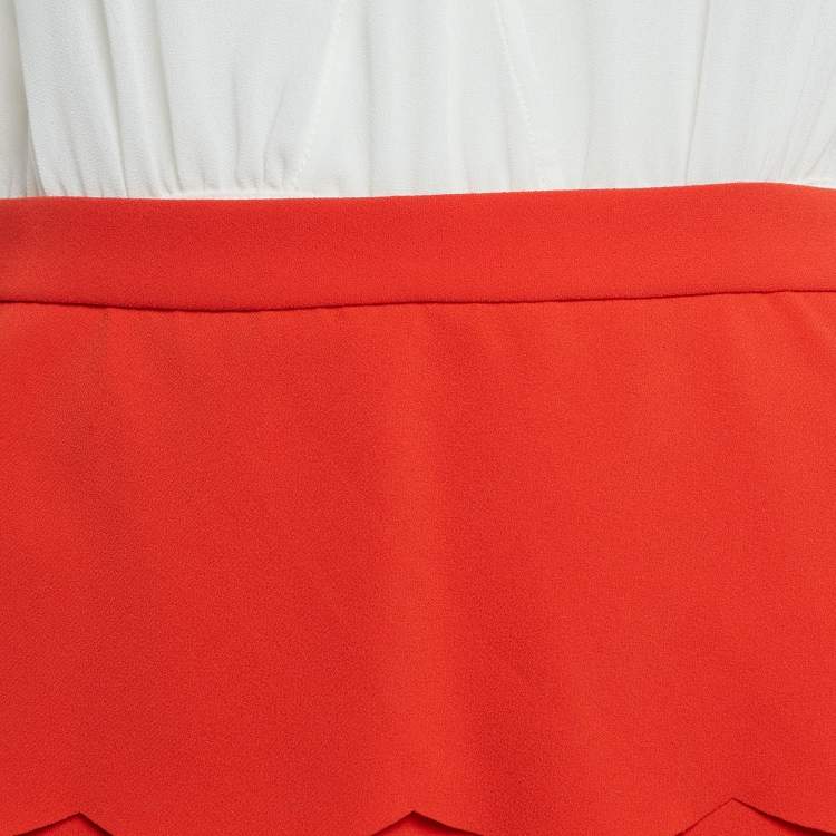Pre Owned Elisabetta Franchi White/Orange Chiffon Detachable Mini Dress M