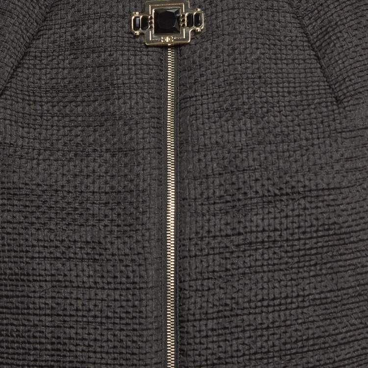 Pre Owned Elisabetta Franchi Gold Black Crinkle Crepe Zip-Up Top S
