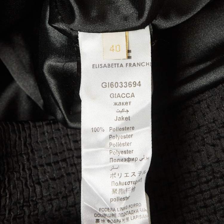 Pre Owned Elisabetta Franchi Gold Black Crinkle Crepe Zip-Up Top S