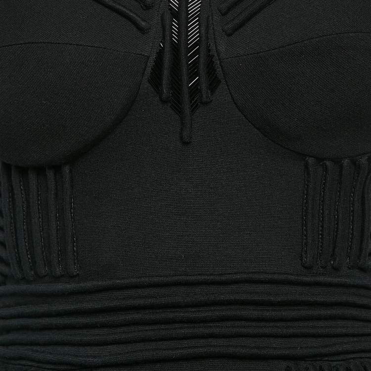 Pre Owned Elisabetta Franchi Black Knit Neck Embellished Mini Dress L