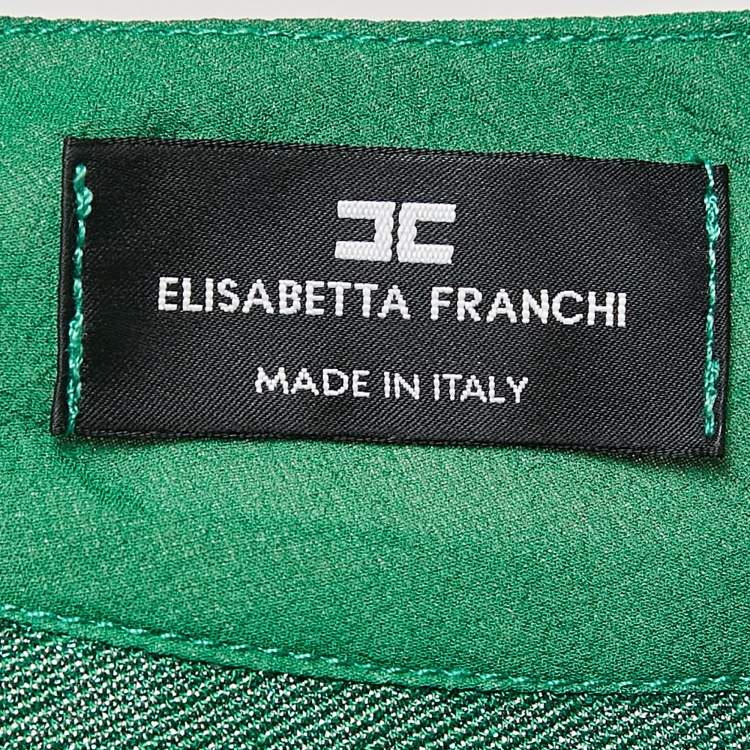 Pre Owned Elisabetta Franchi Green Lurex Knit One-Shoulder Bow Detail Bodysuit M