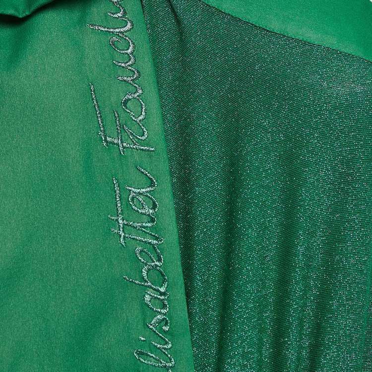 Pre Owned Elisabetta Franchi Green Lurex Knit One-Shoulder Bow Detail Bodysuit M