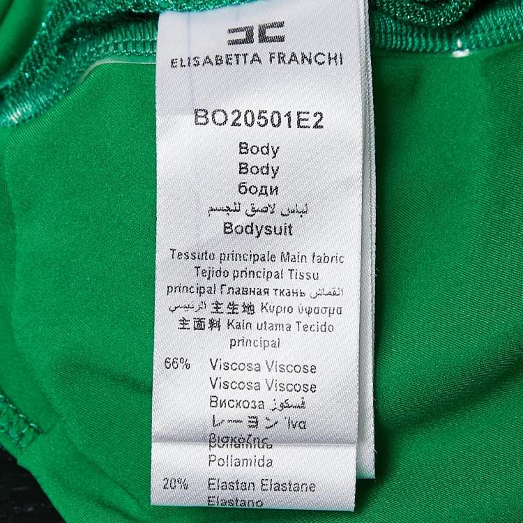 Pre Owned Elisabetta Franchi Green Lurex Knit One-Shoulder Bow Detail Bodysuit M
