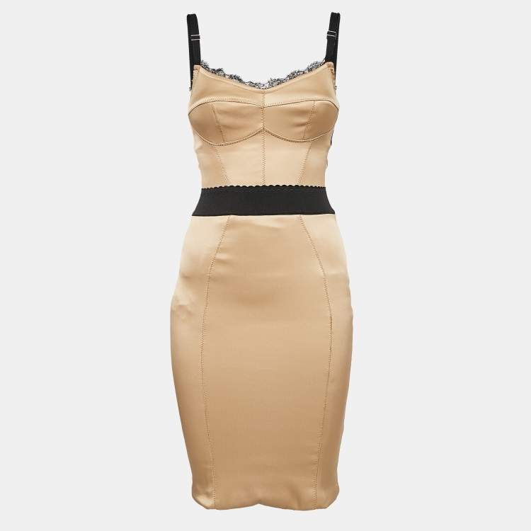 Pre Owned Elisabetta Franchi Brown Jersey Lace Trim Corset Sleeveless Mini Dress M