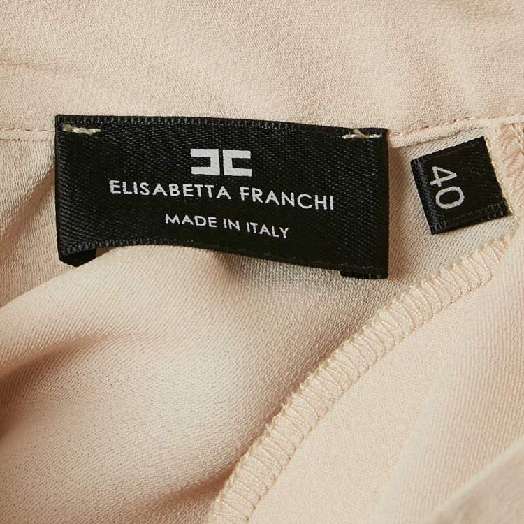 Pre Owned Elisabetta Franchi Cream Crepe Neck Bow Detail Bodysuit M