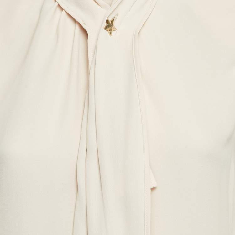 Pre Owned Elisabetta Franchi Cream Crepe Neck Bow Detail Bodysuit M