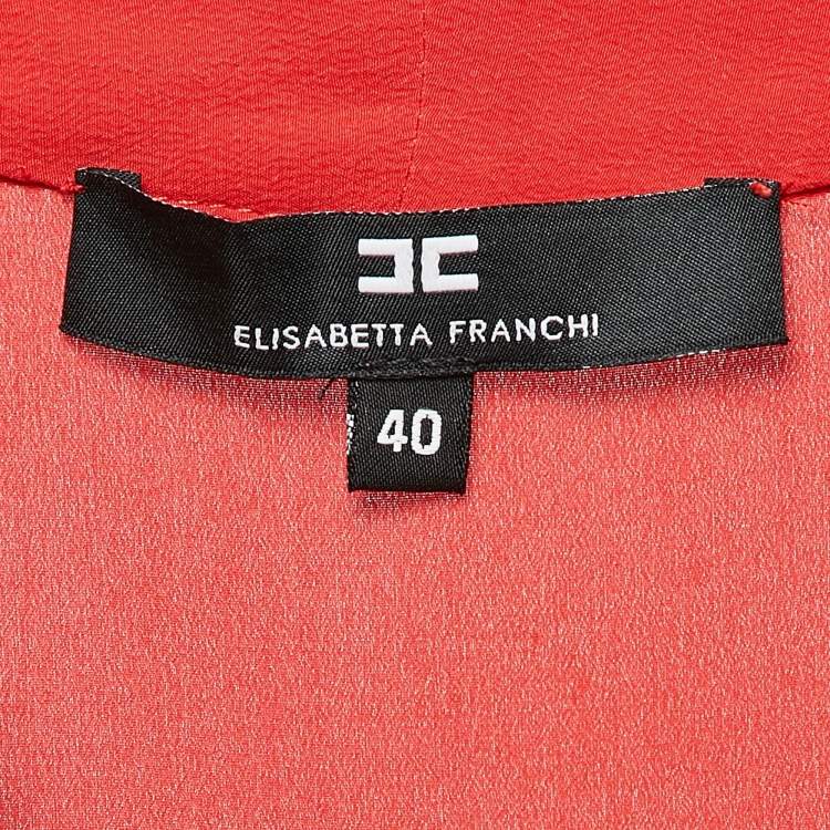 Pre Owned Elisabetta Franchi Red Crepe V-Neck Bow Detail Top M