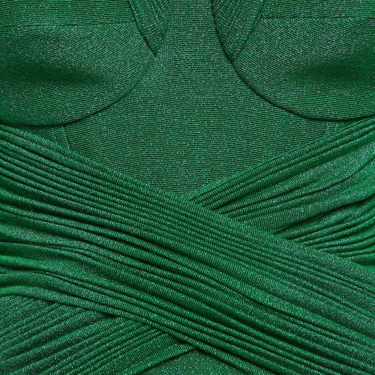 Pre Owned Elisabetta Franchi Green Lurex Knit Pleated Dress M