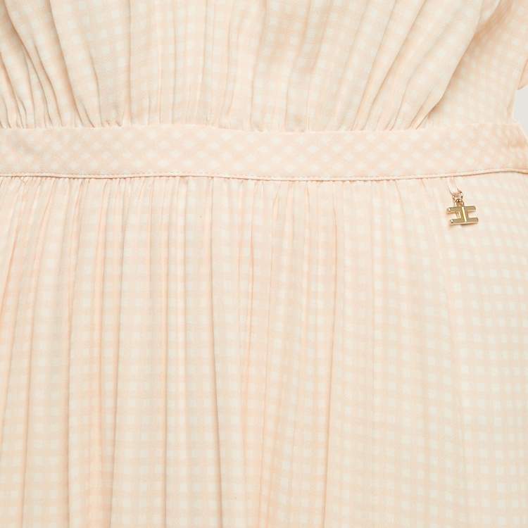 Pre Owned Elisabetta Franchi Orange Checks Crepe Maxi Dress XL
