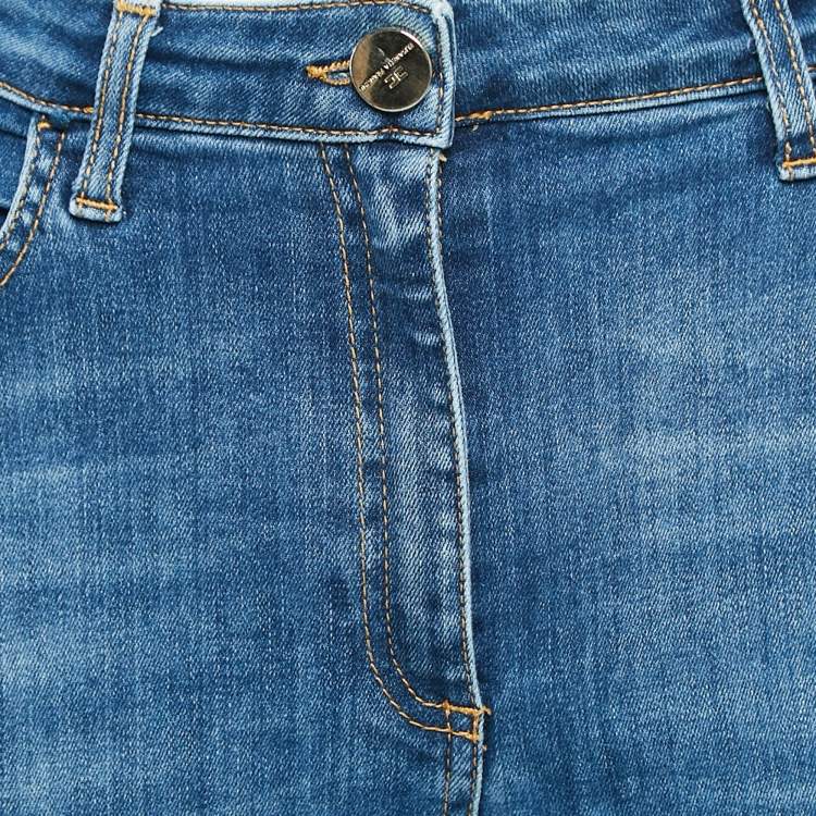 Pre Owned Elisabetta Franchi Blue Ripped Denim Straight-Leg Jeans L Waist 31"