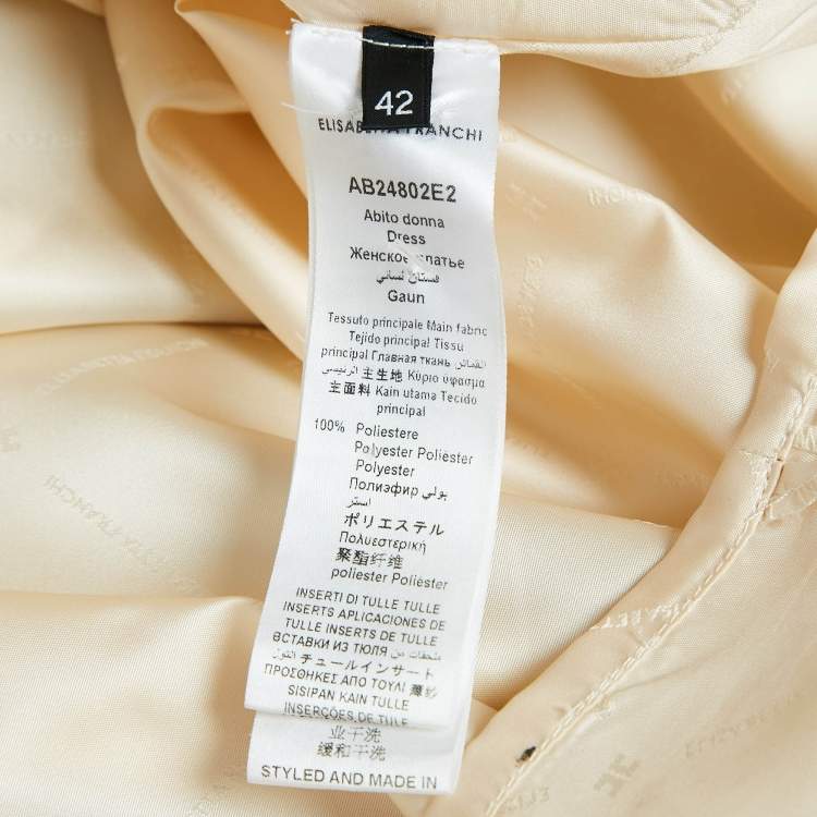 Pre Owned Elisabetta Franchi White Printed Satin Puff Sleeve Bow Detail Mini Dress L