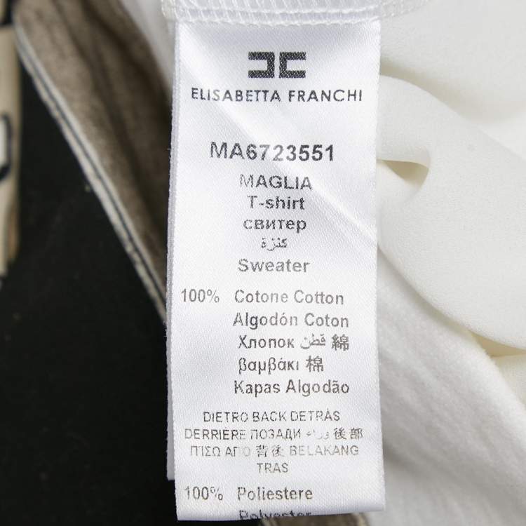 Pre Owned Elisabetta Franchi  White Dogs In Vogue Print Cotton and Chiffon T-Shirt S