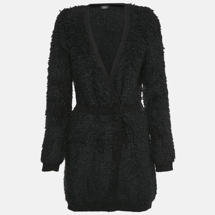 Pre Owned Elisabetta Franchi Black Wool Blend Knit Double Breasted Mini Dress L